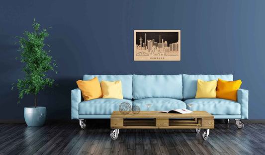 3D Wandbild aus Holz Skyline Hamburg 2017