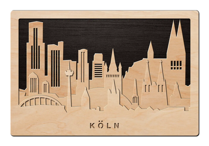 3D Wandbild aus Holz Skyline Köln 2017