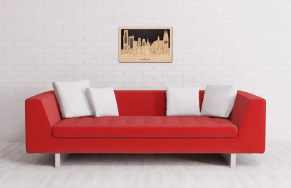 3D Wandbild aus Holz Skyline Köln 2017