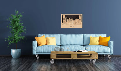 3D Wandbild aus Holz Skyline Köln 2017