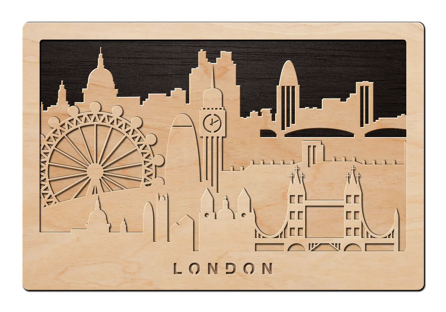 3D Wandbild aus Holz Skyline London 2017