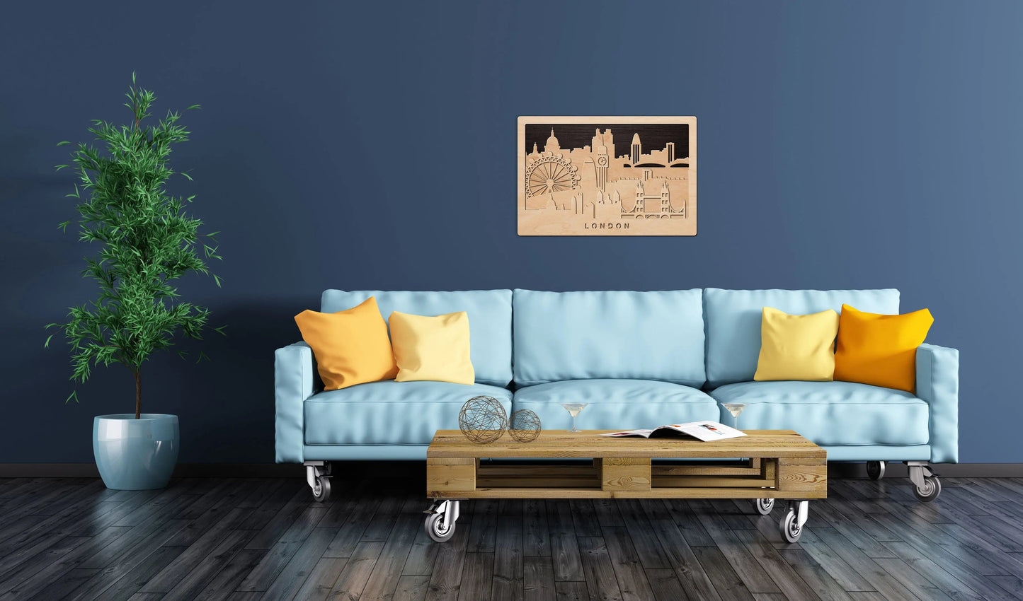3D Wandbild aus Holz Skyline London 2017