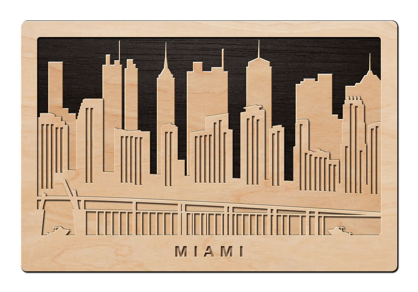 3D Wandbild aus Holz Skyline Miami 2017