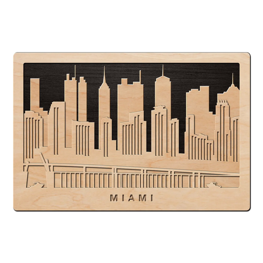 3D Wandbild aus Holz Skyline Miami 2017