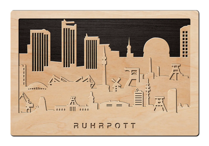 3D Wandbild aus Holz Skyline Ruhrpott 2017