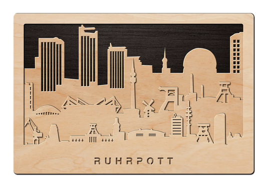 3D Wandbild aus Holz Skyline Ruhrpott 2017