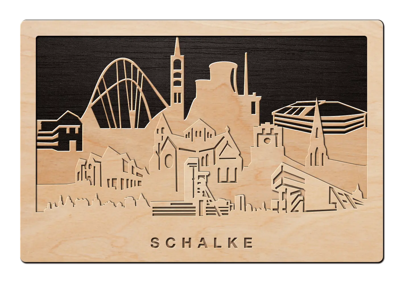 3D Wandbild aus Holz Skyline Schalke 2017