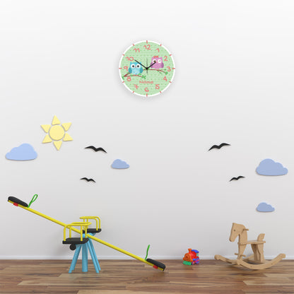 Wanduhr Kinder Eule mit Namen - mit UV Druck