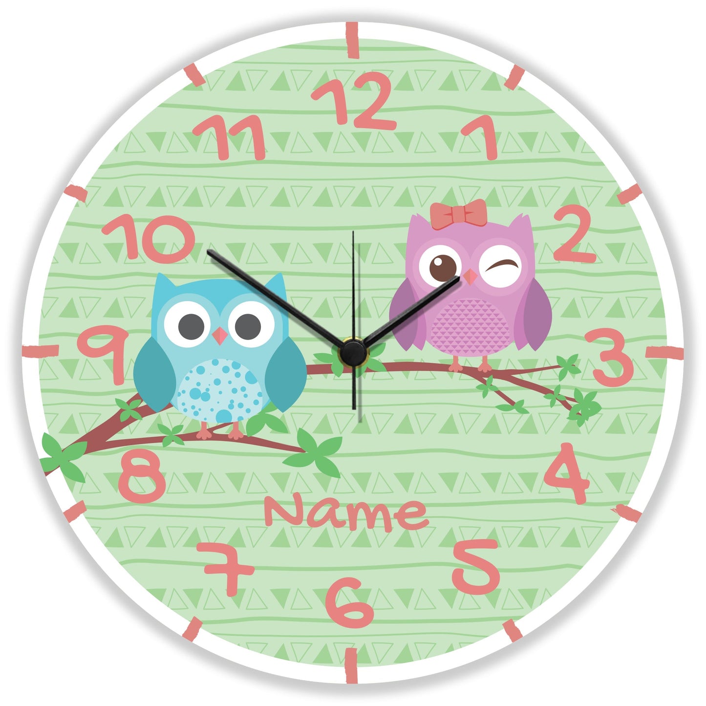 Wanduhr Kinder Eule mit Namen - mit UV Druck