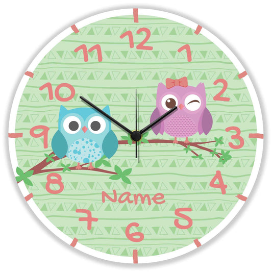 Wanduhr Kinder Eule mit Namen - mit UV Druck