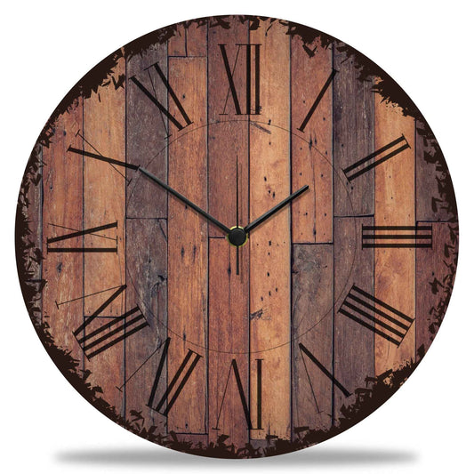Wanduhr aus Holz Vintage Dielen - mit UV Druck