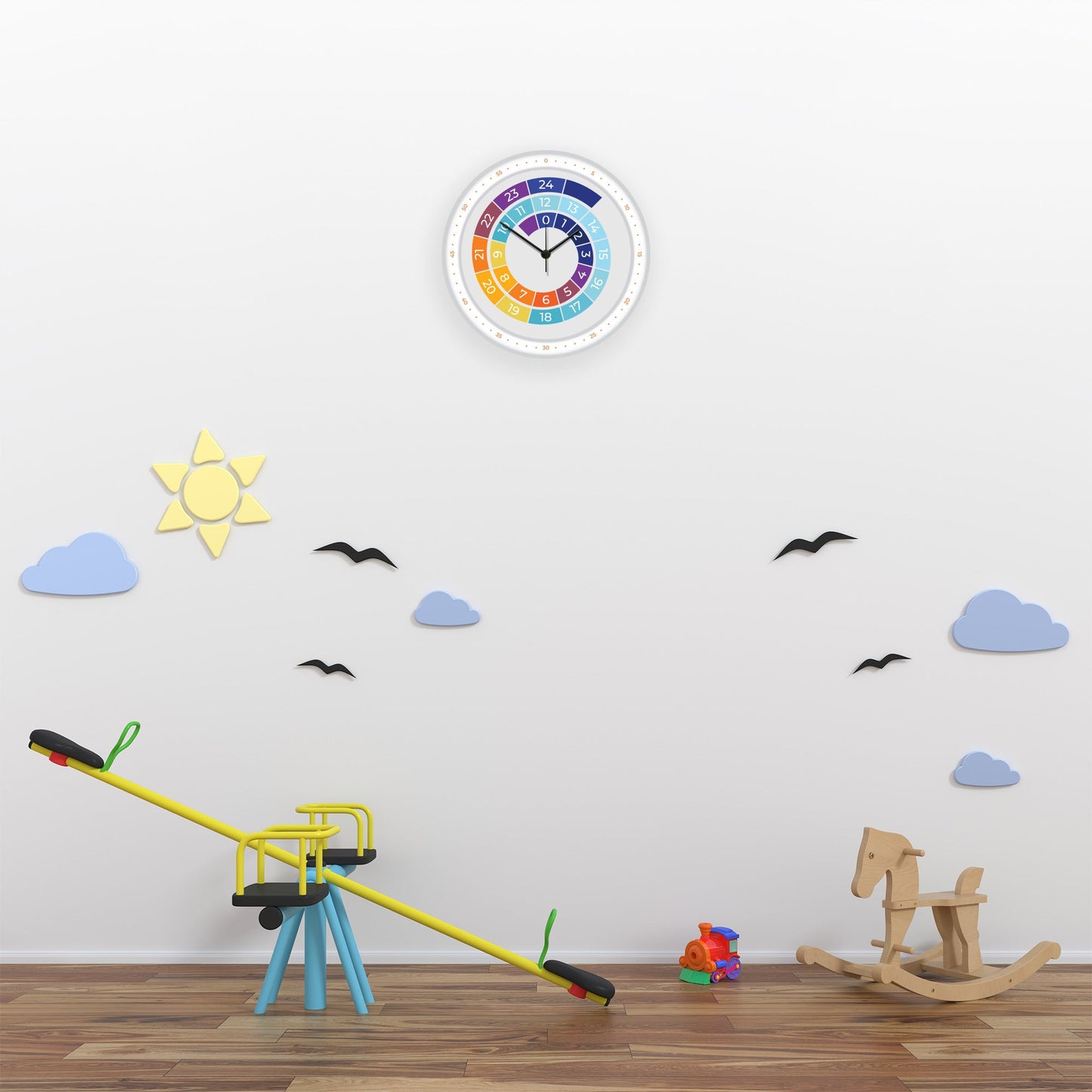 Wanduhr Kinder Regenbogen Farben - mit UV Druck