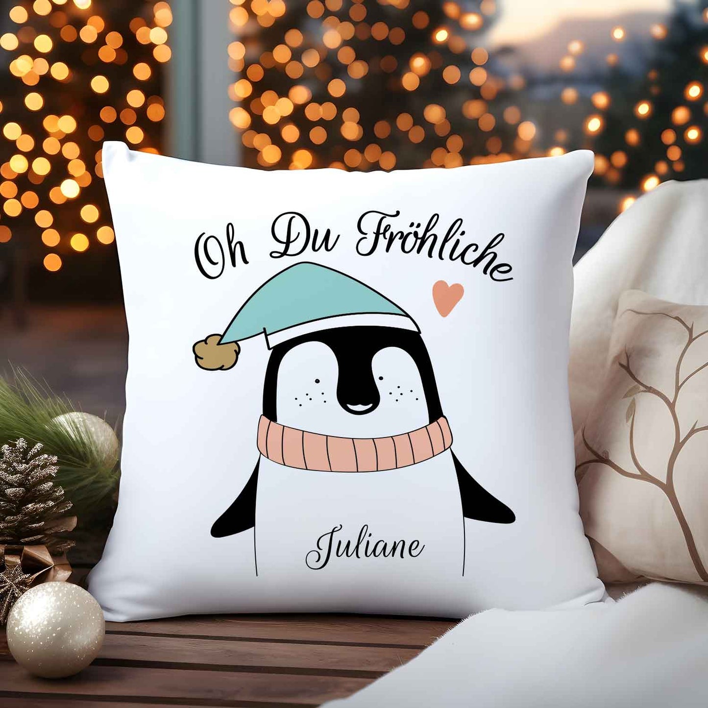 Kissen mit Weihnachtsmotiv und Name - Oh Du Fröhliche - Weihnachtsdeko - Für Frauen & Männer