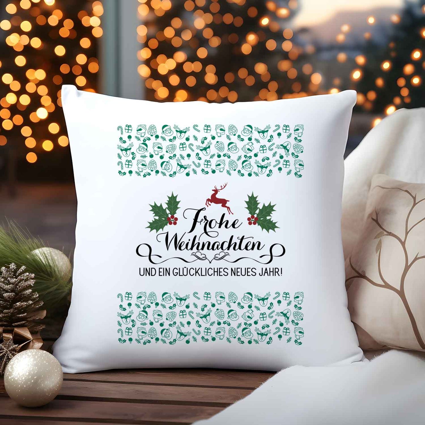 Kissen mit Weihnachtsmotiv - Frohe Weihnachten und neues Jahr - Weihnachtsdeko - Für Sie & Ihn