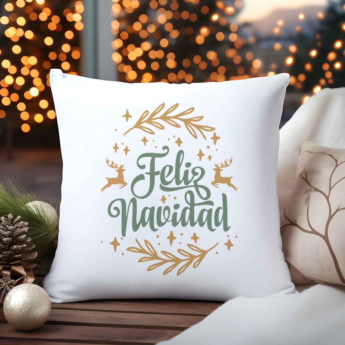 Kissen mit Weihnachtsmotiv - Feliz Navidad  - Weihnachtsdeko - Geschenk für Frauen & Männer