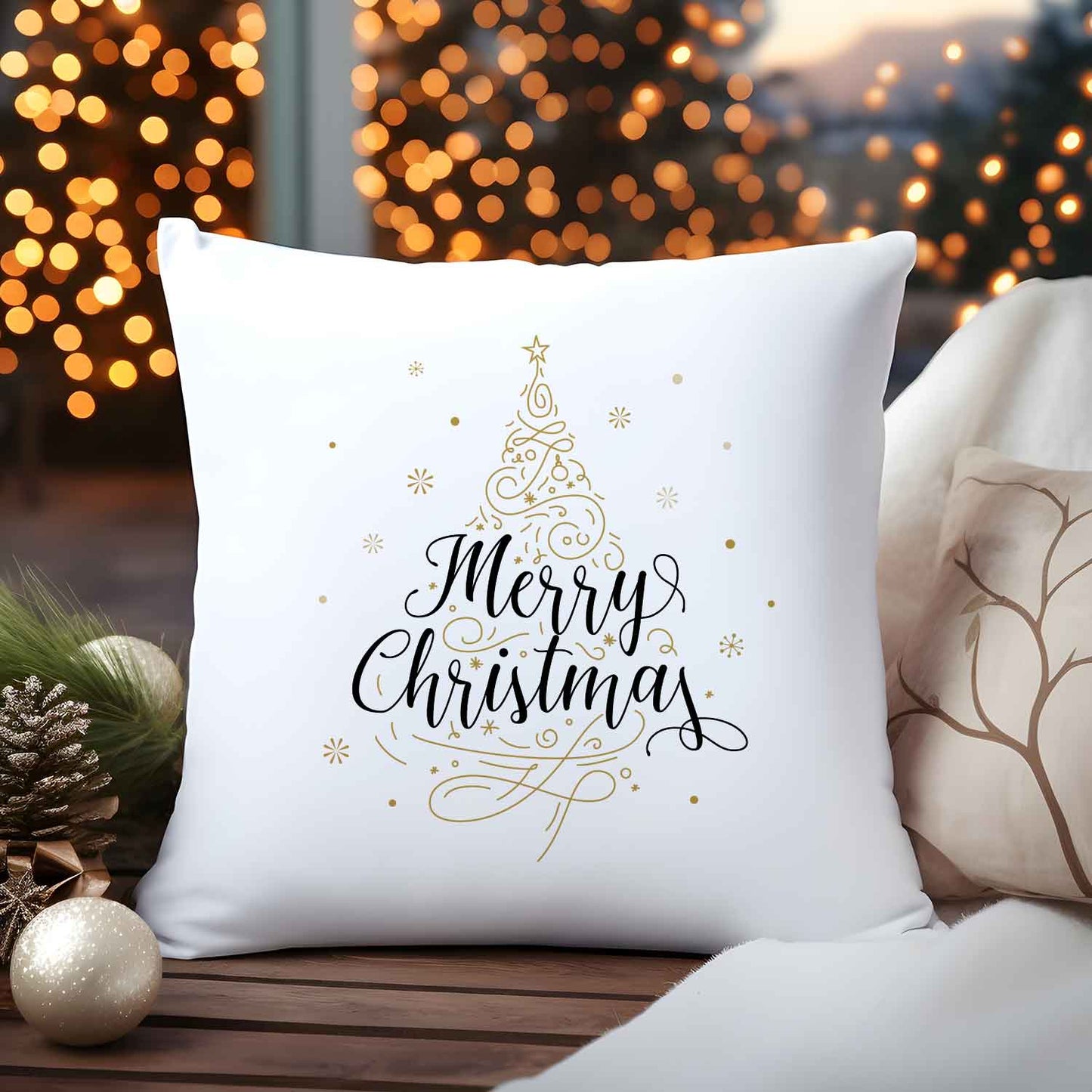 Bedrucktes Kissen mit Motiv im Weihnachtsbaum Design