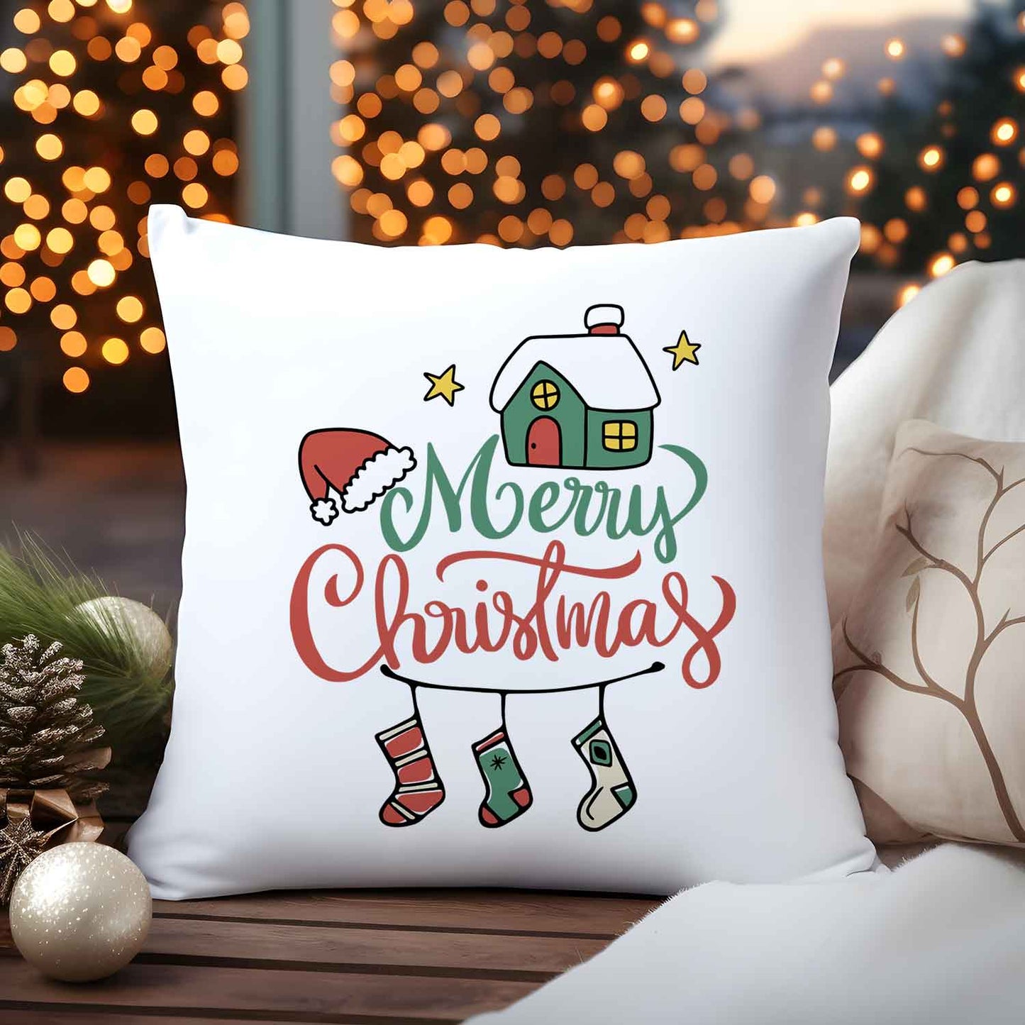 Kissen mit Weihnachtsmotiv - Merry Christmas Home - Weihnachtsdeko - Geschenke für Frauen & Männer