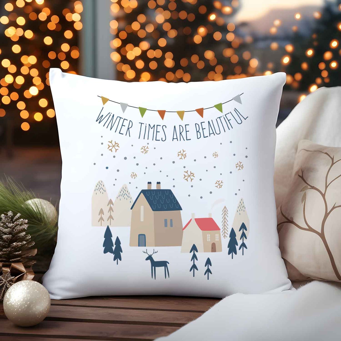 Kissen mit Weihnachtsmotiv - Winter times are beautiful  - Weihnachtsdeko - Geschenk für Sie & Ihn