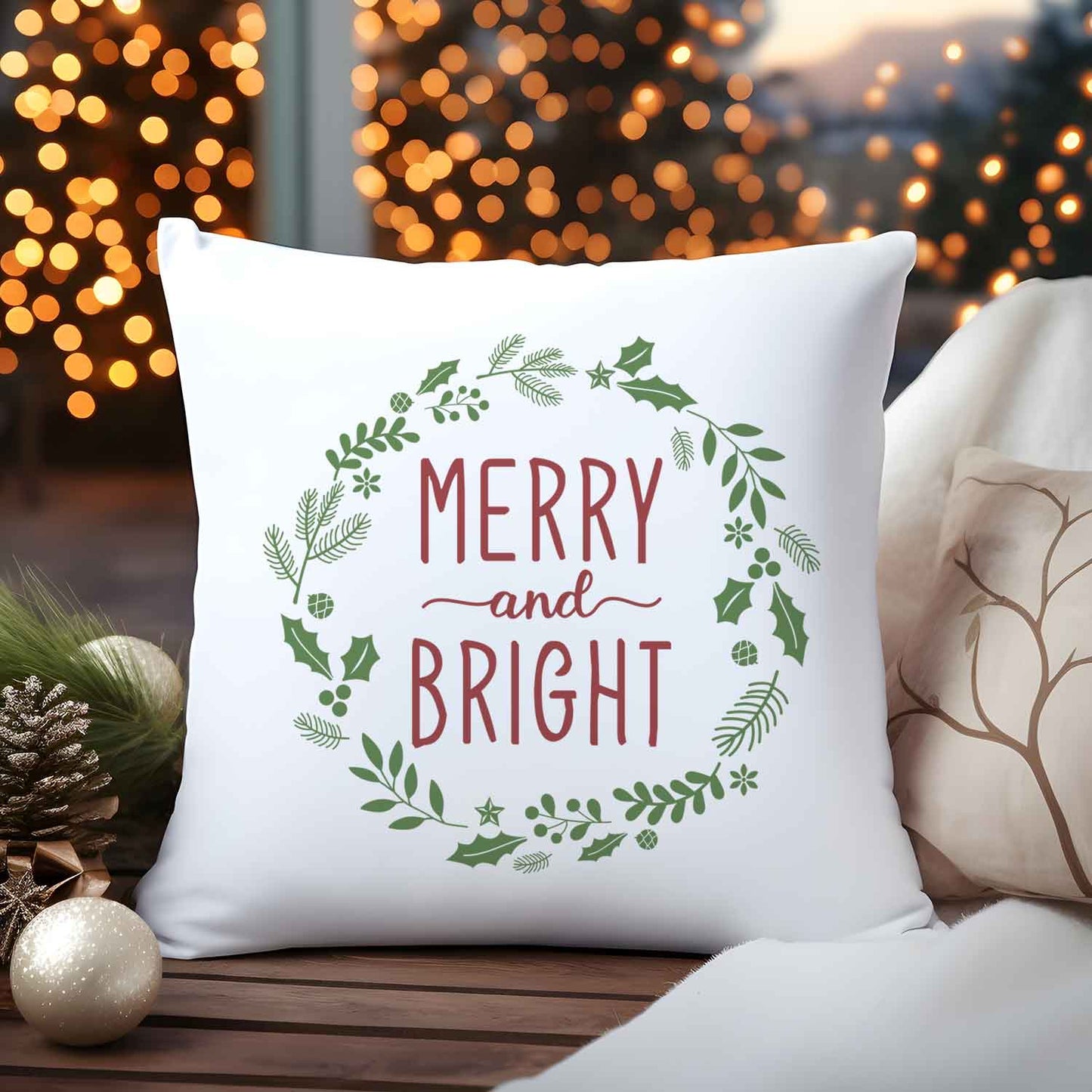 Kissen mit Weihnachtsmotiv - Merry and Bright - Weihnachtsdeko - Geschenke für Frauen & Männer