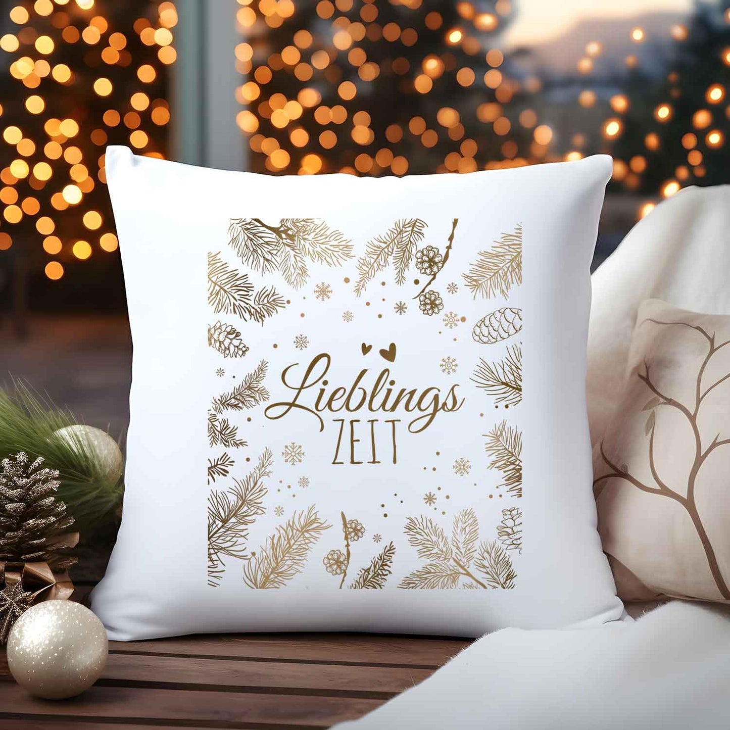 Kissen mit Weihnachtsmotiv - Lieblingszeit - Weihnachtsdeko - Geschenke für Frauen & Männer