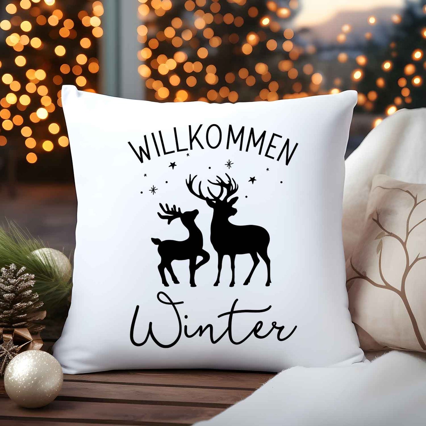 Kissen mit Weihnachtsmotiv - Willkommen Winter  - Weihnachtsdeko - Geschenk für Frauen & Männer