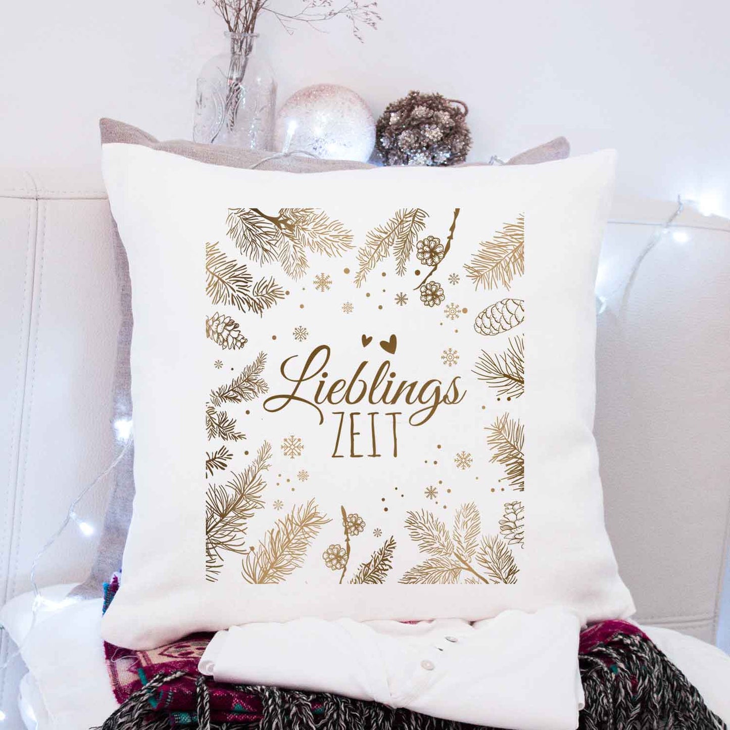 Kissen mit Weihnachtsmotiv - Lieblingszeit - Weihnachtsdeko - Geschenke für Frauen & Männer