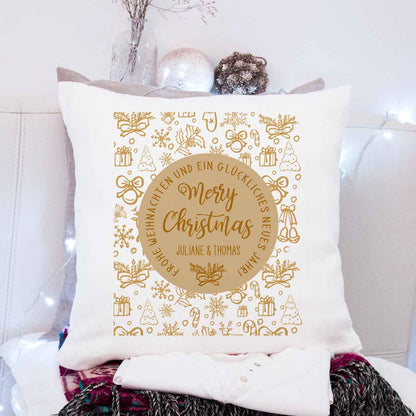 Kissen mit Weihnachtsmotiv und Name - Merry Christmas Brown - Weihnachtsdeko - Für Sie & Ihn