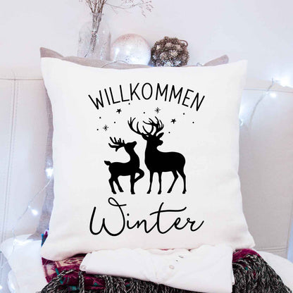 Kissen mit Weihnachtsmotiv - Willkommen Winter  - Weihnachtsdeko - Geschenk für Frauen & Männer