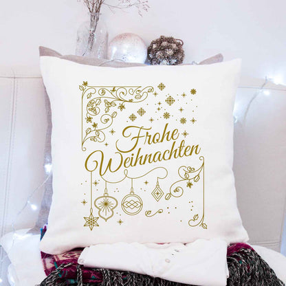 Kissen mit Weihnachtsmotiv - Frohe Weihnachten Golden - Weihnachtsdeko - Geschenke für Sie & Ihn