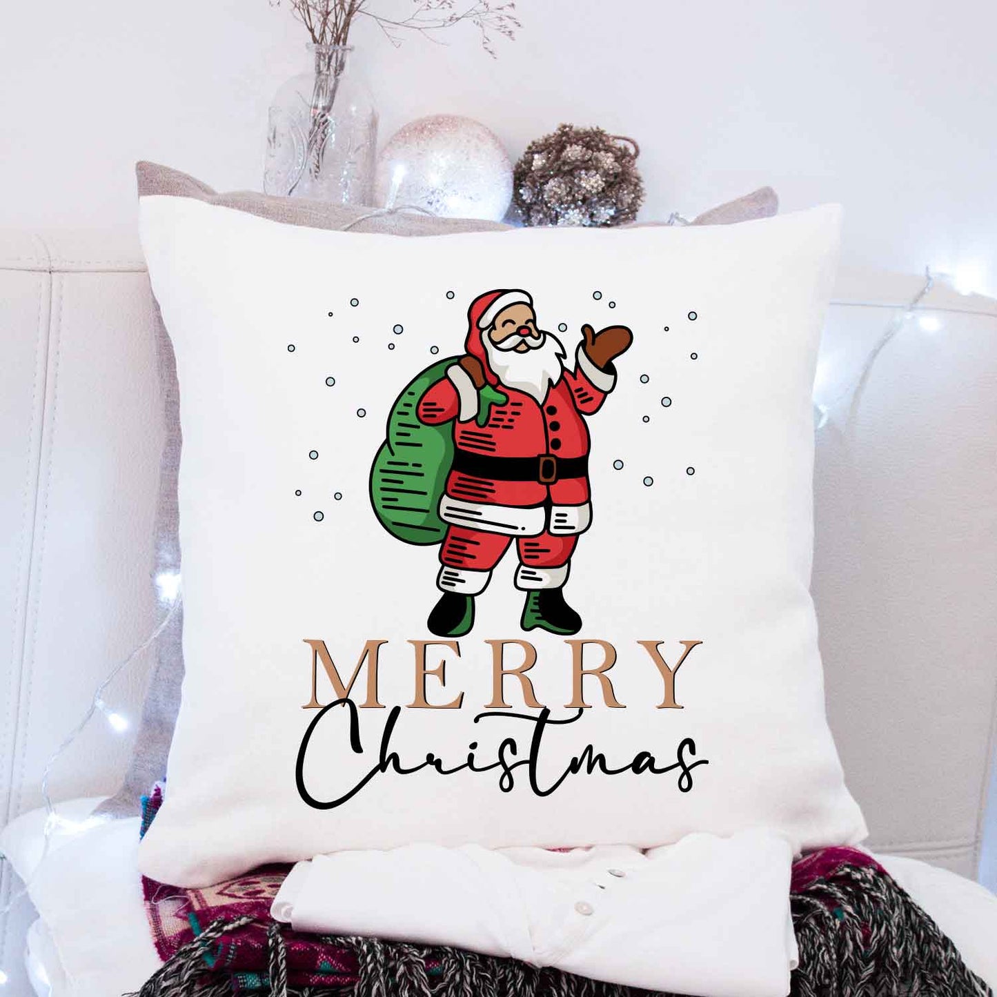 Kissen mit Weihnachtsmotiv - Merry Christmas Santa - Weihnachtsdeko - Geschenke für Frauen & Männer