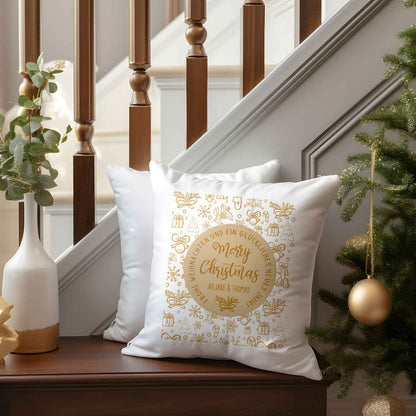 Kissen mit Weihnachtsmotiv und Name - Merry Christmas Brown - Weihnachtsdeko - Für Sie & Ihn