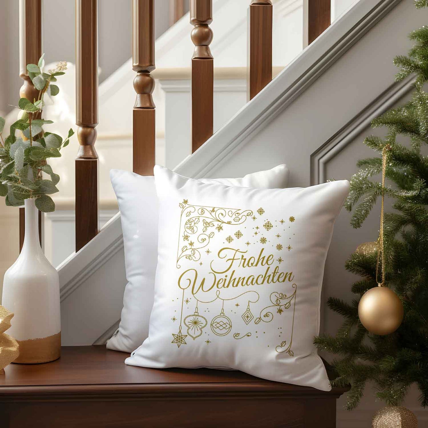 Kissen mit Weihnachtsmotiv - Frohe Weihnachten Golden - Weihnachtsdeko - Geschenke für Sie & Ihn