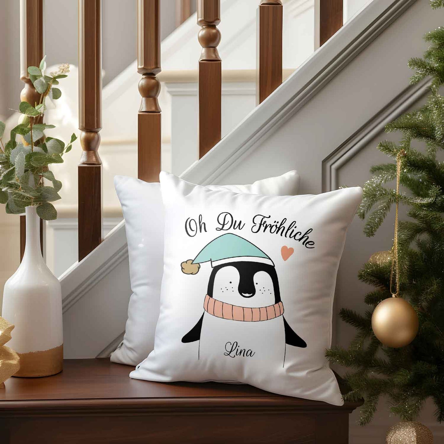 Kissen mit Weihnachtsmotiv und Name - Oh Du Fröhliche - Weihnachtsdeko - Für Frauen & Männer