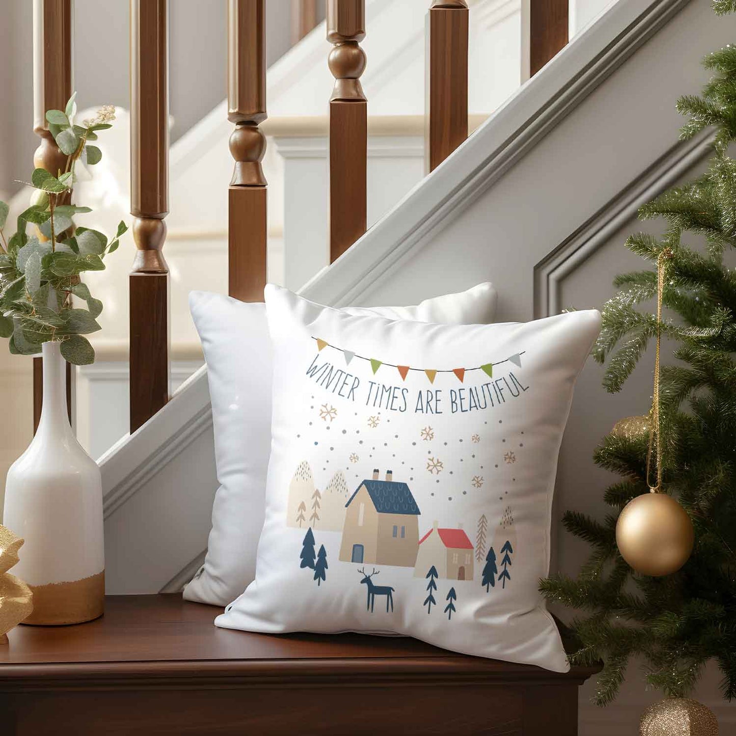 Kissen mit Weihnachtsmotiv - Winter times are beautiful  - Weihnachtsdeko - Geschenk für Sie & Ihn