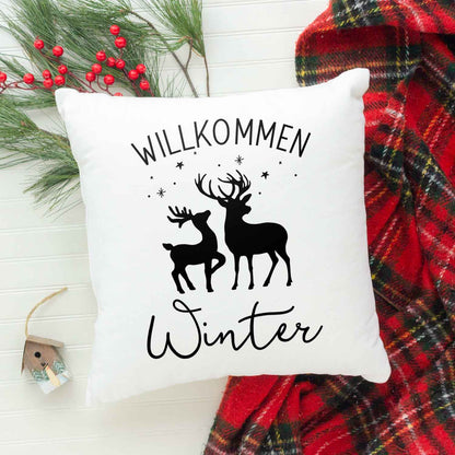 Kissen mit Weihnachtsmotiv - Willkommen Winter  - Weihnachtsdeko - Geschenk für Frauen & Männer