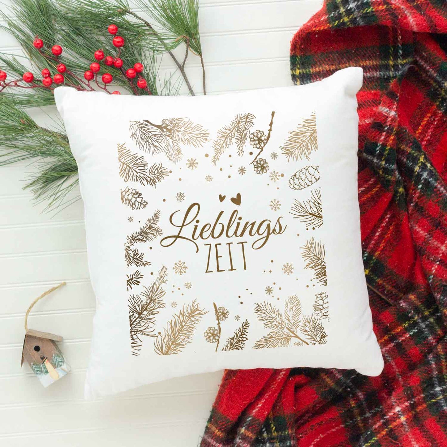 Kissen mit Weihnachtsmotiv - Lieblingszeit - Weihnachtsdeko - Geschenke für Frauen & Männer