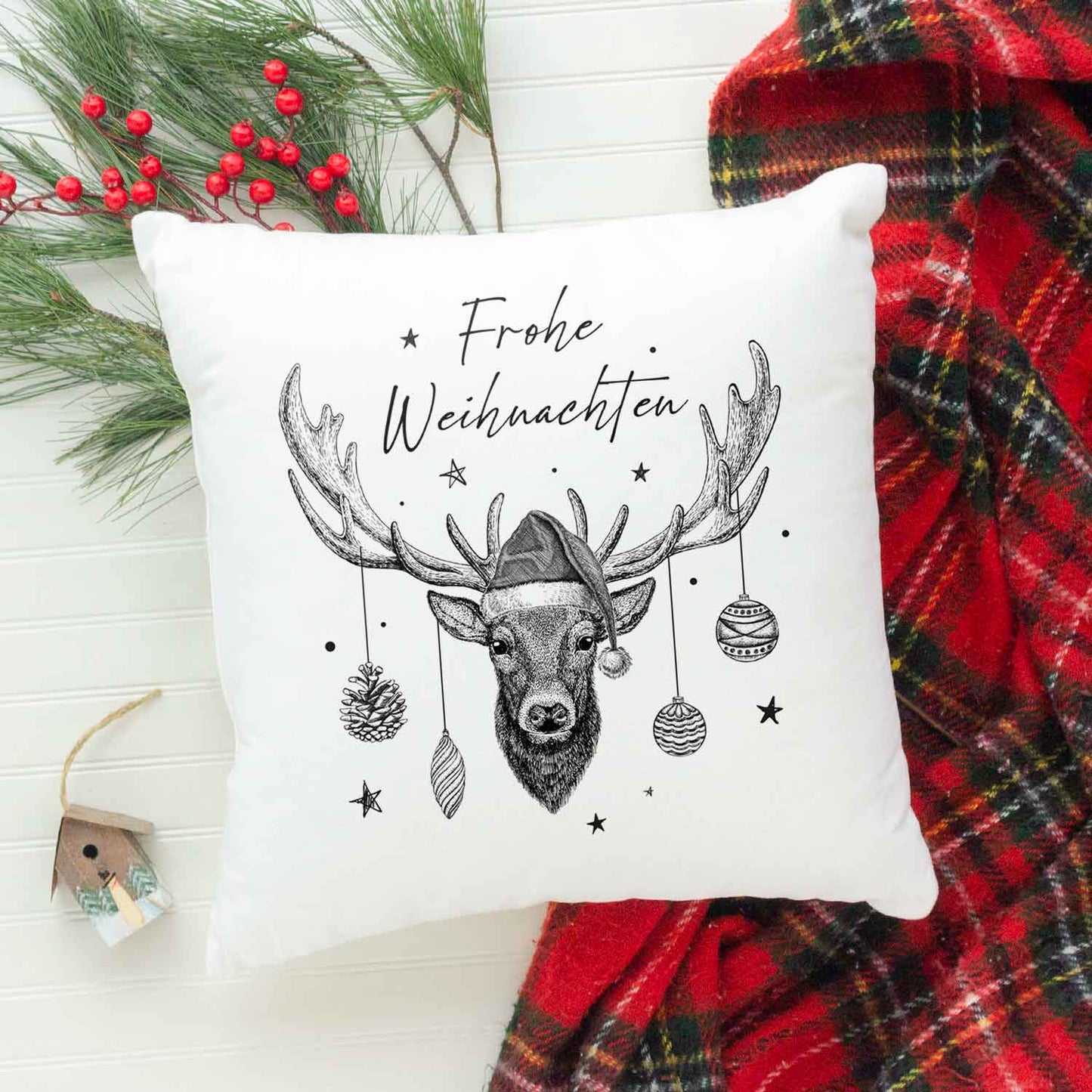 Kissen mit Weihnachtsmotiv - Frohe Weihnachten Hirsch - Weihnachtsdeko - Geschenke für Sie & Ihn