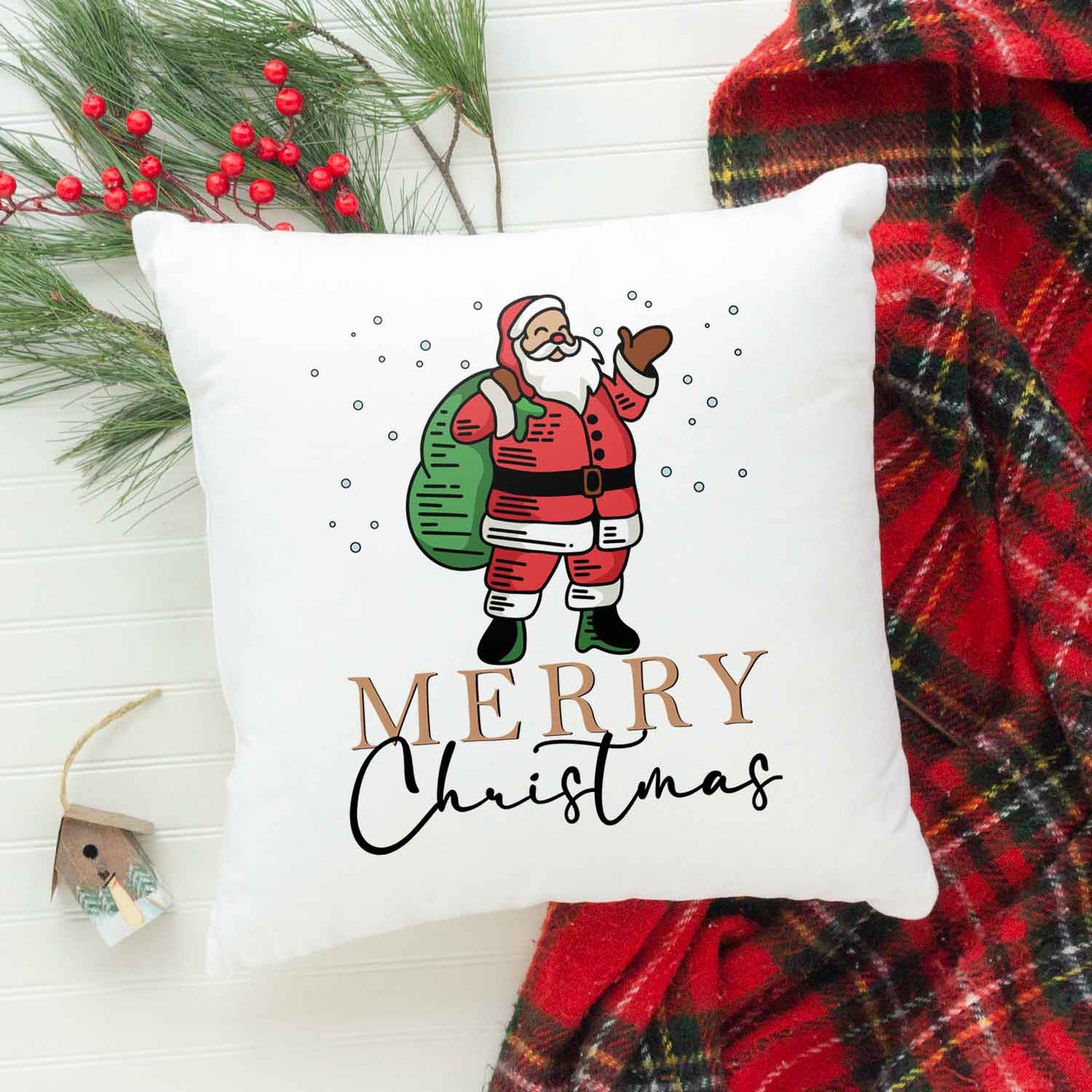 Kissen mit Weihnachtsmotiv - Merry Christmas Santa - Weihnachtsdeko - Geschenke für Frauen & Männer