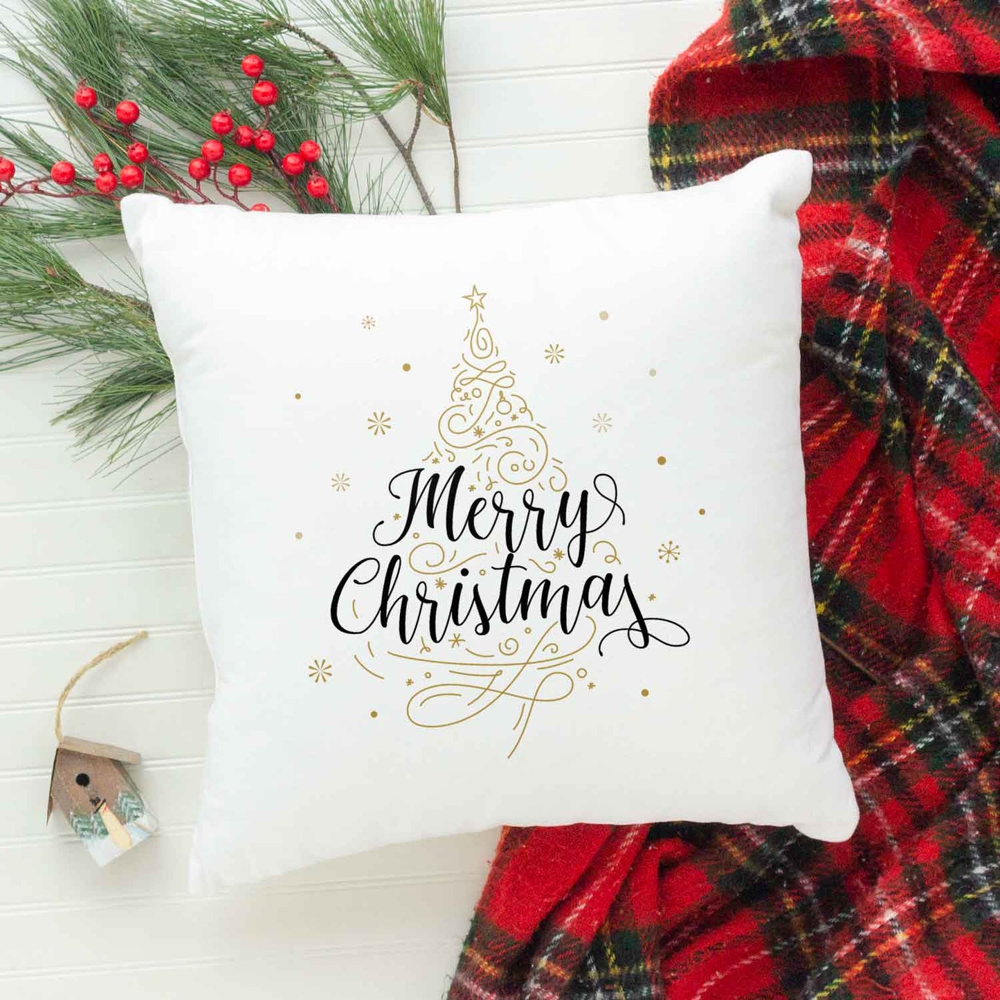 Bedrucktes Kissen mit Motiv im Weihnachtsbaum Design