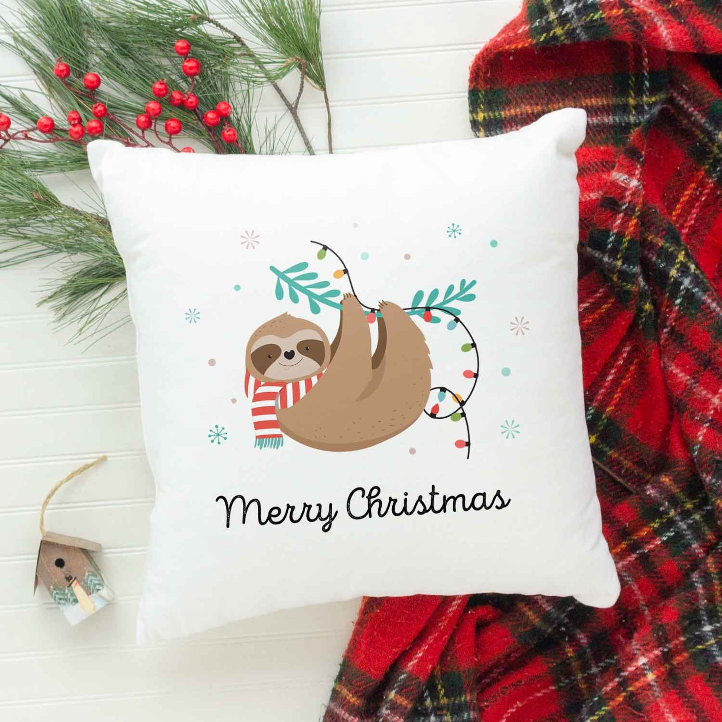 Kissen mit Weihnachtsmotiv - Merry Christmas Faultier - Weihnachtsdeko - Für Frauen & Männ