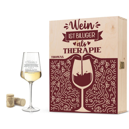 Leonardo Weinglas mit Gravur "Wein ist billiger als Therapie"