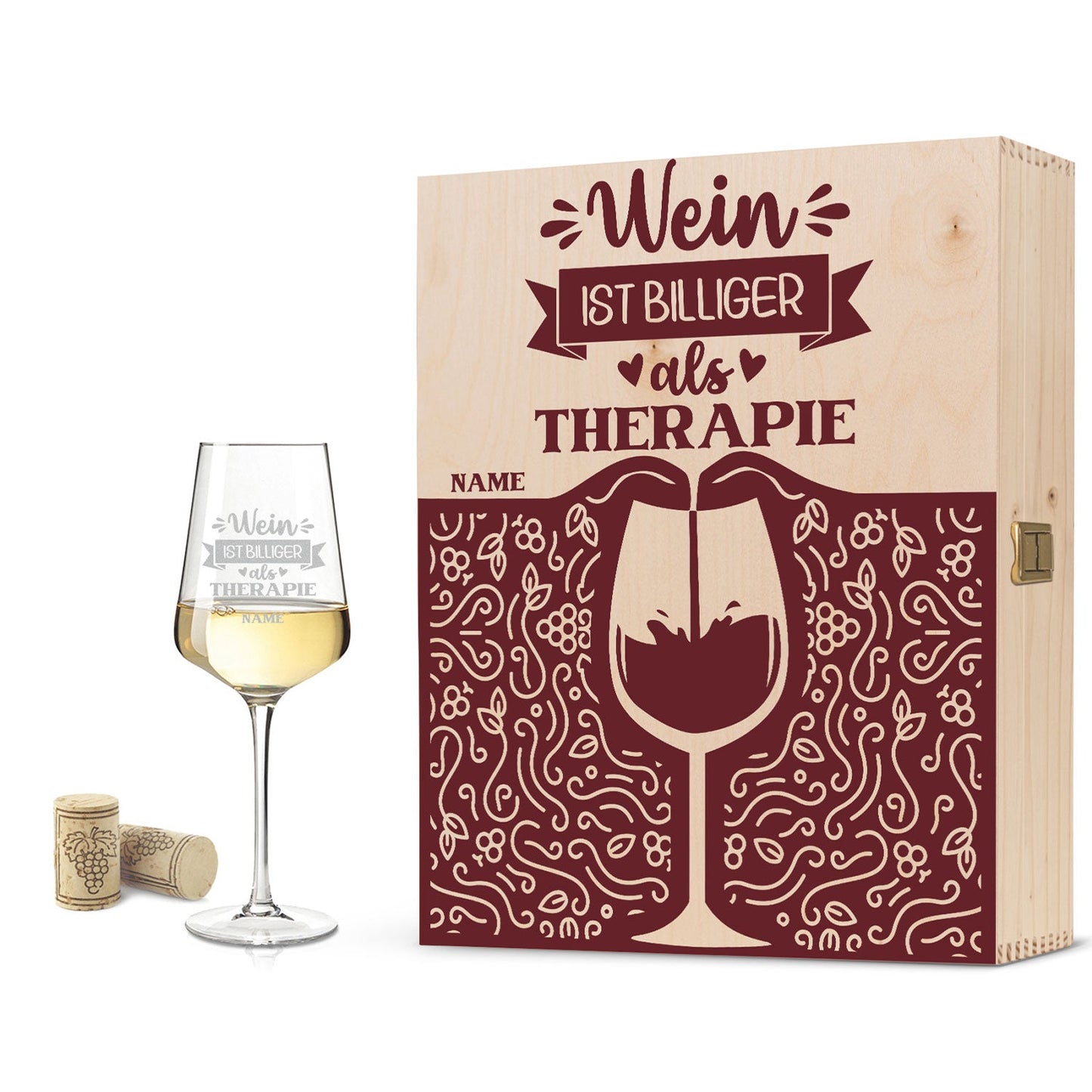 Leonardo Weinglas mit Gravur "Wein ist billiger als Therapie"