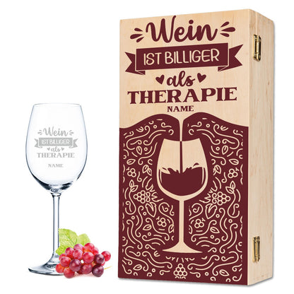 Leonardo Weinglas mit Gravur "Wein ist billiger als Therapie"