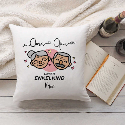 Bedrucktes Kissen mit Motiv "Oma & Opa Enkelkind" mit Wunschnamen