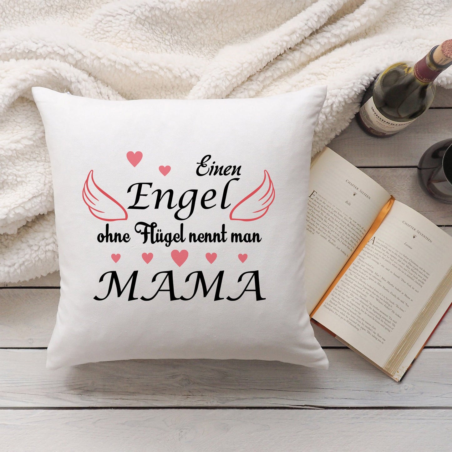 Bedrucktes Kissen mit Spruch Engel ohne Flügel