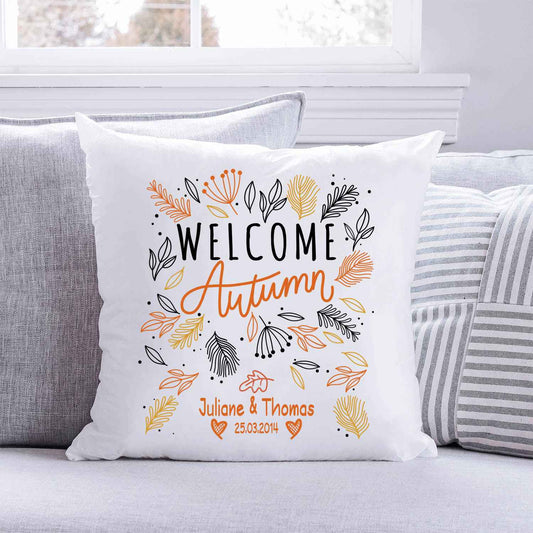 Bedrucktes Kissen mit Spruch Welcome Autumn
