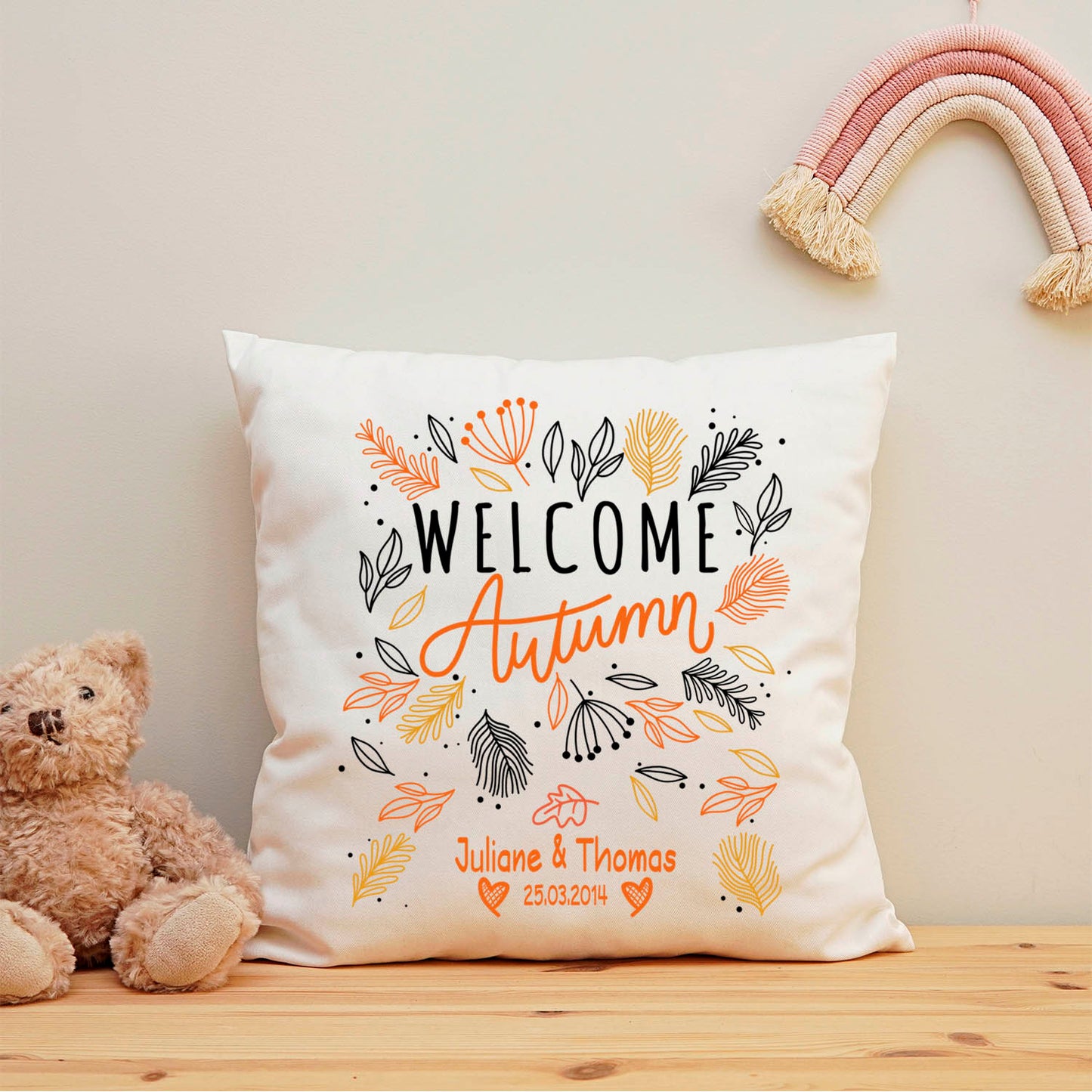 Bedrucktes Kissen mit Spruch Welcome Autumn