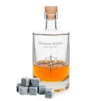 Leonardo Whiskygläser mit Gravur - "Kompass" im Set mit 0,5l Karaffe