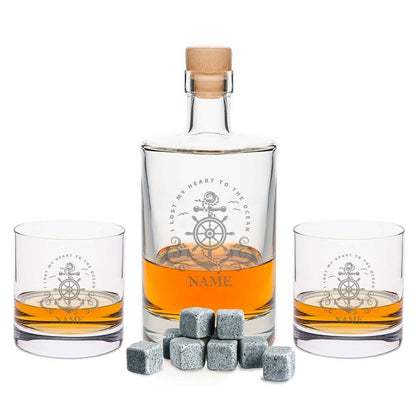 Leonardo Whiskygläser mit Gravur - "Heart to the ocean" im Set mit 0,5l Karaffe