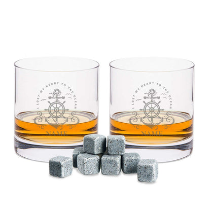 Leonardo Whiskygläser mit Gravur - "Heart to the ocean" im Set mit 0,5l Karaffe